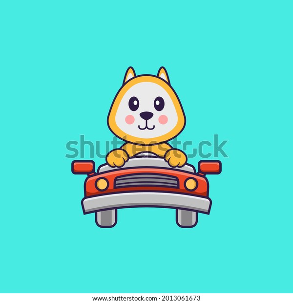 Cute\
dog is driving. Animal cartoon concept isolated. Can used for\
t-shirt, greeting card, invitation card or\
mascot.