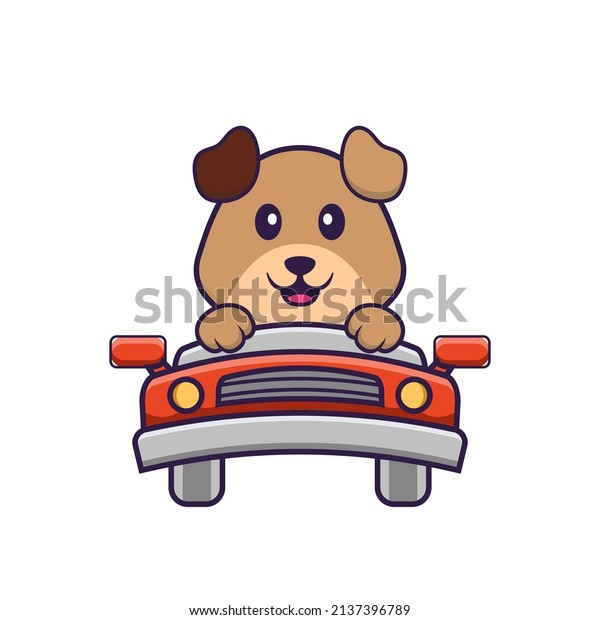Cute\
dog is driving. Animal cartoon concept isolated. Can used for\
t-shirt, greeting card, invitation card or\
mascot.