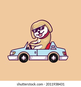 Cute dog driving the car vector