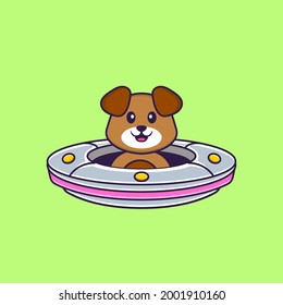 Cute dog Driving Spaceship Ufo. Animal cartoon concept isolated. Can used for t-shirt, greeting card, invitation card or mascot.