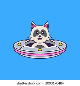 Cute dog Driving Spaceship Ufo. Animal cartoon concept isolated. Can used for t-shirt, greeting card, invitation card or mascot.