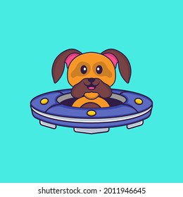 Cute dog Driving Spaceship Ufo. Animal cartoon concept isolated. Can used for t-shirt, greeting card, invitation card or mascot.
