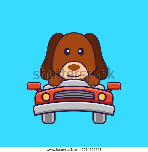 Cute dog is driving.\
Vector Illustration