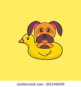 Cute dog With Duck buoy. Animal cartoon concept isolated. Can used for t-shirt, greeting card, invitation card or mascot.