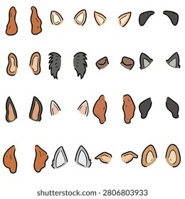 Cute dog ears set hand drawn doodle style vector illustration