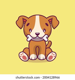 Cute dog eat bone cartoon illustration The Concept of Isolated Technology. Flat Cartoon Style Suitable for Landing Web Pages, Banners, Flyers, Stickers, Cards