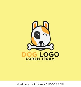 cute dog eat bone logo design modern cartoon icon