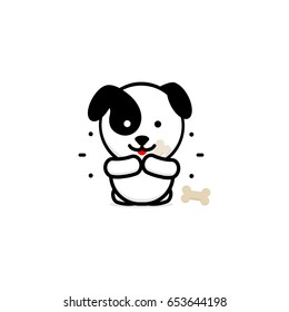 Cute Dog Eat Dinner vector illustration, Baby Puppy logo, new design art, Pet Food Black color sign, simple image, picture with animal, ossicle, lines outline, linear and rays