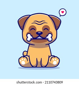 Cute Dog Eating Bone Cartoon Vector Icon Illustration. Animal Food Icon Concept Isolated Premium Vector. Flat Cartoon Style