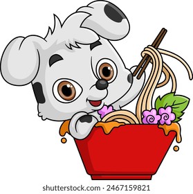 Cute dog Eating Ramen Bowl With Chopstick of illustration