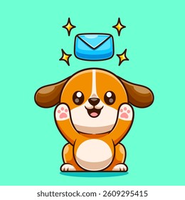 Cute Dog With Envelope Cartoon Vector Icon Illustration. Animal Education Icon Concept Isolated Premium Vector. Flat Cartoon Style
