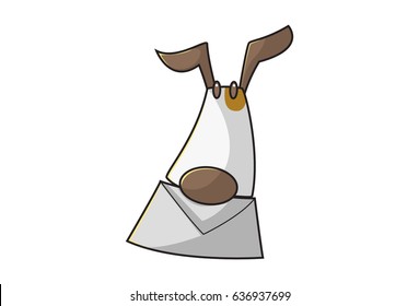Cute Dog with an envelope in mouth. vector illustration. Isolated on white background.