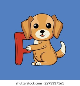 Cute Dog with F Letter Vector Illustration