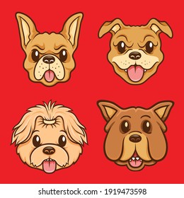 cute dog face character illustration set