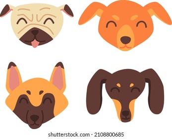 Cute dog face collection in flat style. Canis set.