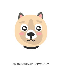 Cute dog face, funny cartoon animal character, adorable domestic pet vector illustration
