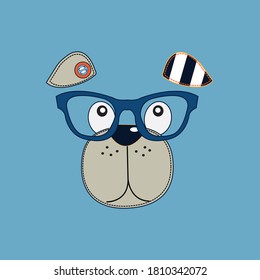 cute dog face with glasses