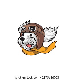 Cute dog face with helm pilot logo premium vector The Concept of Isolated Technology. Flat Cartoon Style Suitable for Landing Web Pages, Banners, Flyers, Stickers, Cards