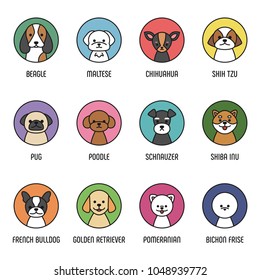 cute dog face icons. vector illustration flat design