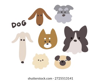 Cute Dog Face Illustration Set with Various Breeds in Flat Style