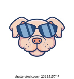 Cute Dog Face Logo With Sunglasses Isolated On White Background