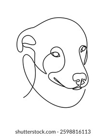 Cute dog face one line art illustration