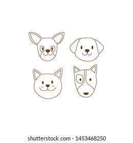 Cute dog face set hand drawn style