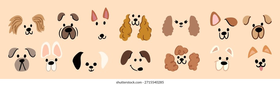 Cute Dog Face Vector Illustration Set