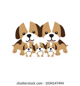 Cute dog family cartoon. Dad,mom,baby dog.