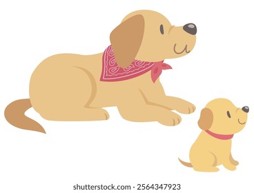 Cute dog family sitting on white background. Vector illustration in flat cartoon style.