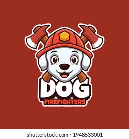 Cute Dog Fire Fighters Mascot Logo