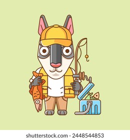 Lindo perro pescador animal de pesca chibi personaje mascota icono línea plana estilo de arte ilustración concepto conjunto de dibujos animados