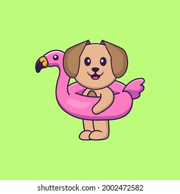 Cute dog With flamingo buoy. Animal cartoon concept isolated. Can used for t-shirt, greeting card, invitation card or mascot.
