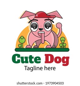 Cute Dog flat character vector illustration animal logo design on white background.