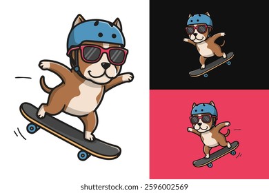 cute dog flat vector illustration playing skateboard, perfect for logo