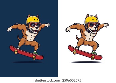 cute dog flat vector illustration playing skateboard, perfect for logo