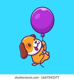 Cute Dog Floating Vector Icon Illustration. Puppy Dog Mascot Cartoon Character. Animal Icon Concept White Isolated. Flat Cartoon Style Suitable for Web Landing Page, Banner, Flyer, Sticker, Card