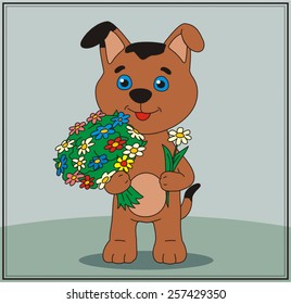 Cute dog with flowers.