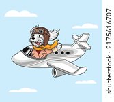 Cute dog flying with airplane cartoon premium vector The Concept of Isolated Technology. Flat Cartoon Style Suitable for Landing Web Pages, Banners, Flyers, Stickers, Cards