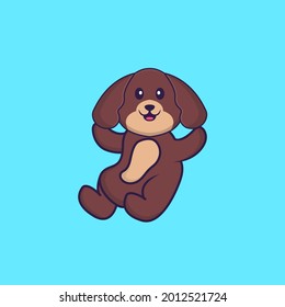 Cute dog is flying. Animal cartoon concept isolated. Can used for t-shirt, greeting card, invitation card or mascot.