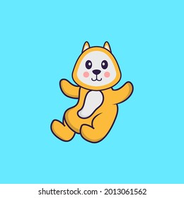 Cute dog is flying. Animal cartoon concept isolated. Can used for t-shirt, greeting card, invitation card or mascot.