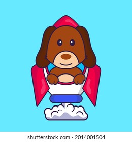 Cute dog flying on rocket.