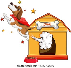Cute dog flying out of pethome illustration