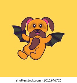 Cute dog is flying with wings. Animal cartoon concept isolated. Can used for t-shirt, greeting card, invitation card or mascot.