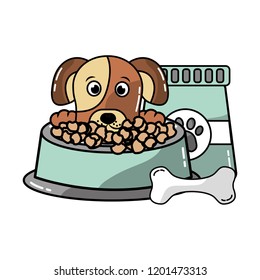 cute dog with food pack and bone