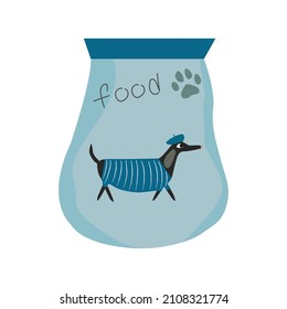 Cute dog food packaging drawn in cartoon style. Vector illustration. 