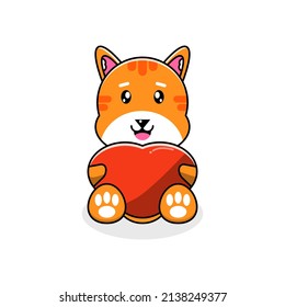 Cute Dog fox dog hug love heart Outline Icon, Logo, and illustration Vector
