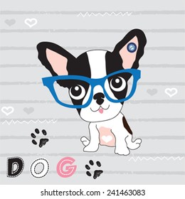 cute dog french bulldog T-shirt graphics striped background vector illustration