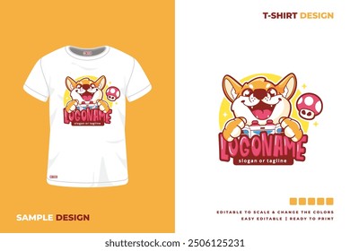 cute dog gamer cartoon t shirt design