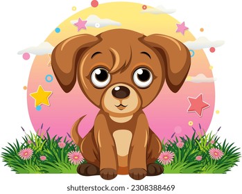 Cute dog at the garden isolated illustration